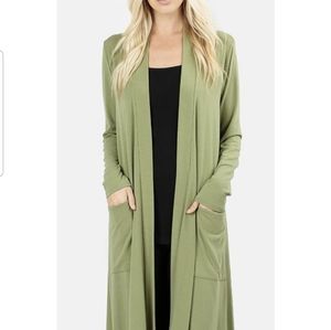 Slouchy pocket long duster cardigan